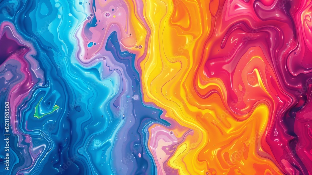 Random color mix in tempera style forming a glowing topographical map effect, liquid and abstract illustration
