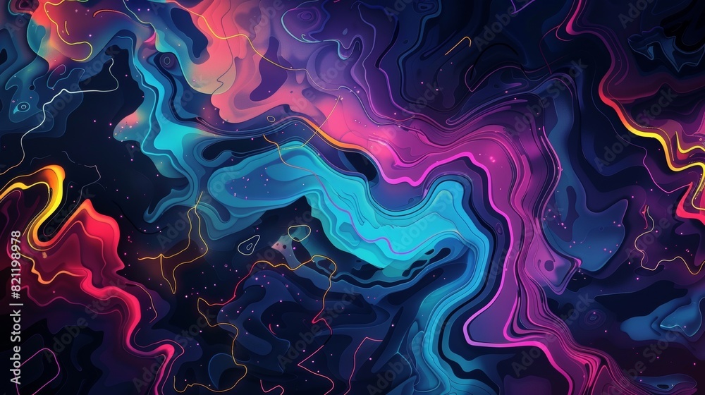 Modern abstract illustration with random color mix, glowing tempera topographical map effect, liquid style Modern abstract illustration with random color mix, glowing tempera topographical map effect, liquid style