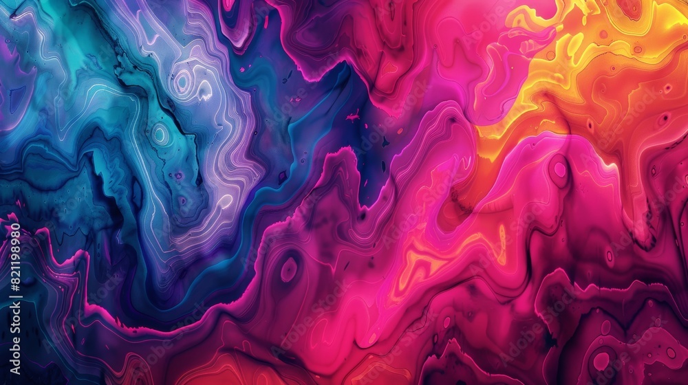 Fototapeta premium Abstract topographical map effect with vibrant, glowing tempera colors, liquid background