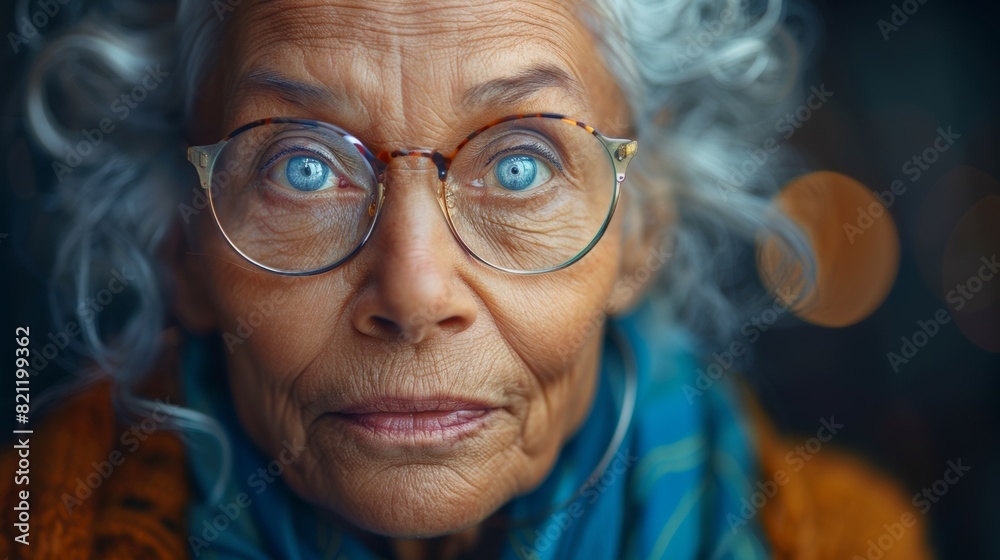 An older woman with glasses and a scarf on her head, AI An older woman with glasses and a scarf on her head, AI