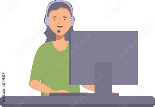 Illustration of an attentive woman wearing a headset during an online conference