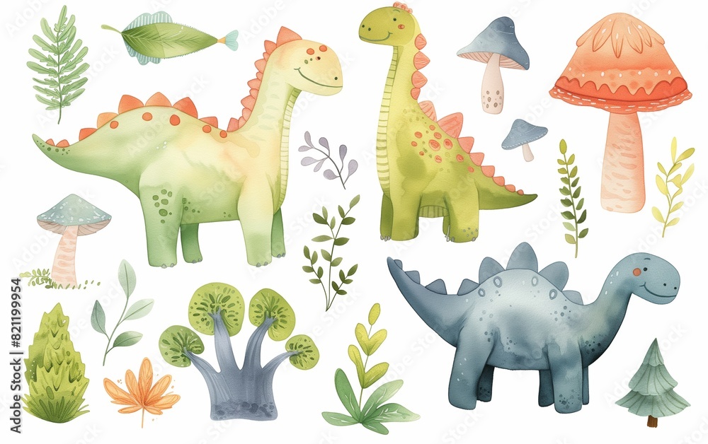 Watercolor seamless pattern with cute dinosaurs Watercolor seamless pattern with cute dinosaurs