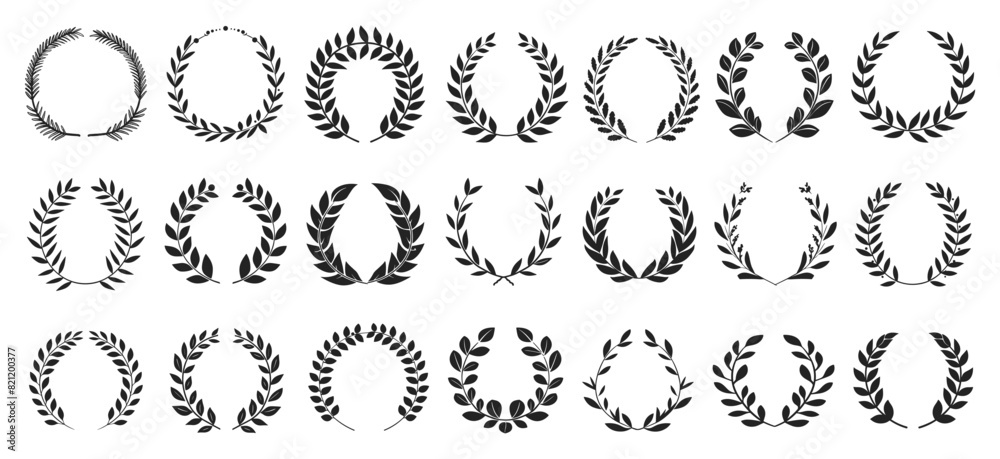 Black silhouette laurel wreath collection. Clean vector set on white ...