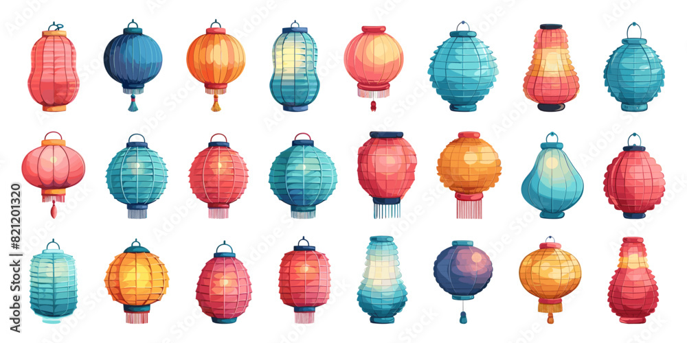 Cartoon Chinese Festival Paper Lantern Icons. Simple Vector Illustration on White Background. Traditional Chinese Lantern Festival, Festive Paper Lanterns, Cultural Celebration, Asian Holiday Cartoon Chinese Festival Paper Lantern Icons. Simple Vector Illustration on White Background. Traditional Chinese Lantern Festival, Festive Paper Lanterns, Cultural Celebration, Asian Holiday