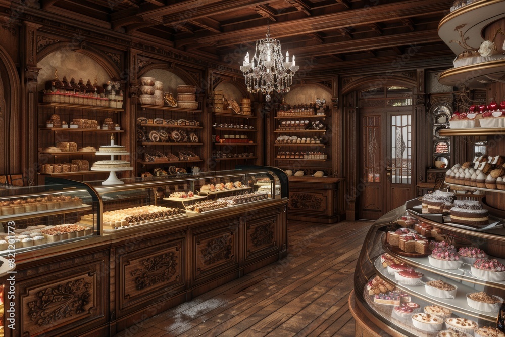 Virtual Tour of Traditional German Konditorei with Exquisite Cakes and Detailed Shop Interior Design