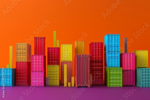 3D Illustration of Colorful Cargo Containers Forming a Bar Graph for Growth and Data Analysis in Logistics Industry Design