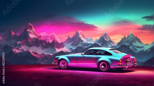 Neon lights and an abstract vintage alpine landscape