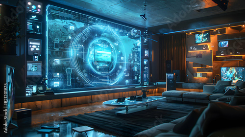 Futuristic Home with Holographic Entertainment System for Immersive Media Experience