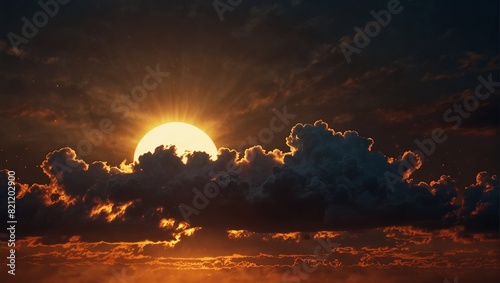 Fototapeta Naklejka Na Ścianę i Meble -  A close up of a sun rising over clouds and fire,.