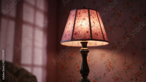 A lamp in a pink room with the sun shining through,. © DEER FLUFFY