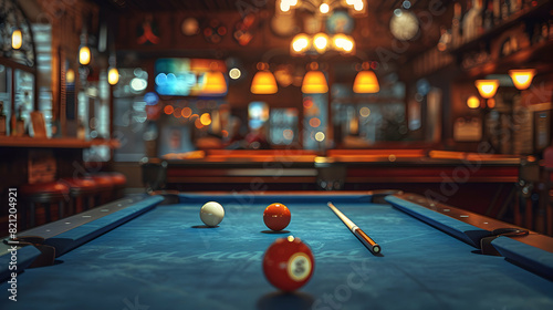 Skilled Player Enjoying Pool Game: Photo Realistic Image Capturing Strategy Social Aspect in Bar Recreational Moment