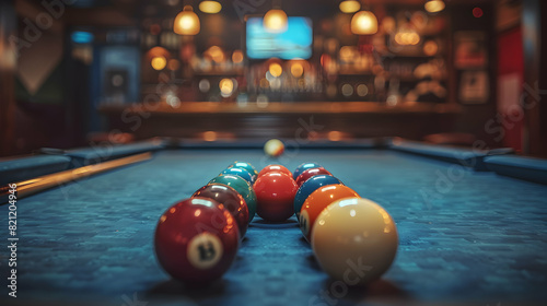 A man playing pool in a bar, emphasizing the skill, strategy, and social aspects of this classic recreational hobby   Photo realistic concept of Playing pool photo