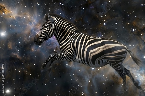 a zebra floating in space