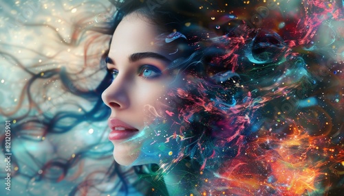 A woman's face is shown in a colorful, abstract style by AI generated image