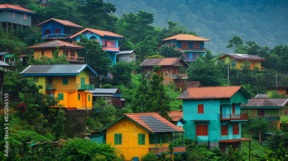 vibrant colors of houses and the lush green of the landscape generative ai