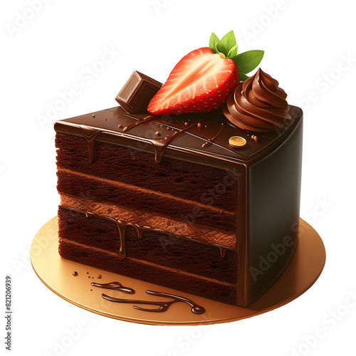 Chocolate cake slice isolated on transparent background