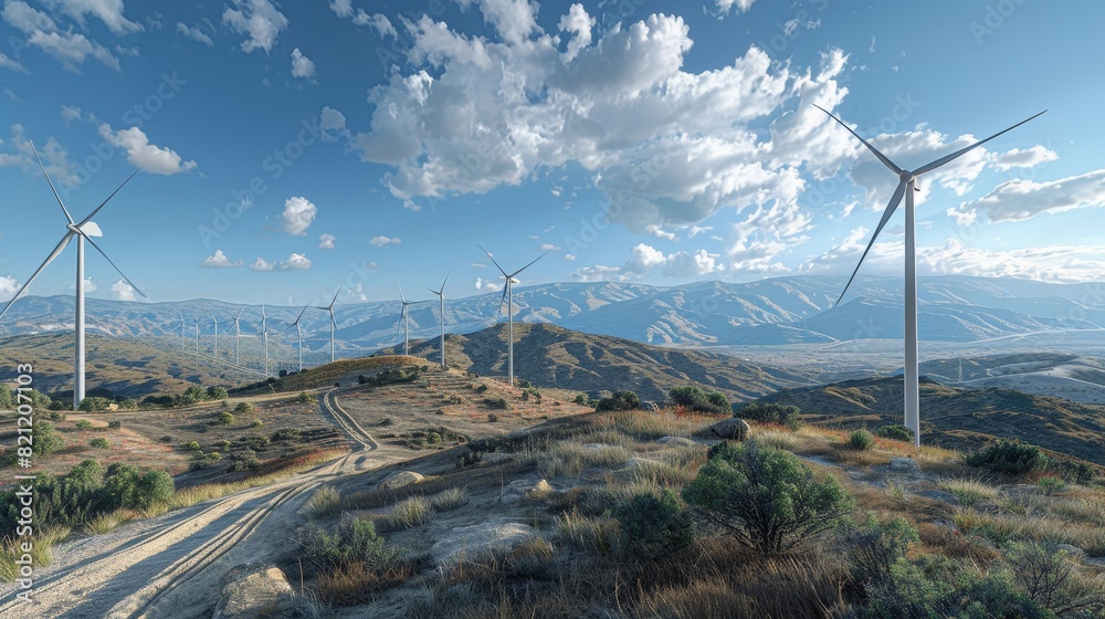 A beautiful landscape with a large number of wind turbines