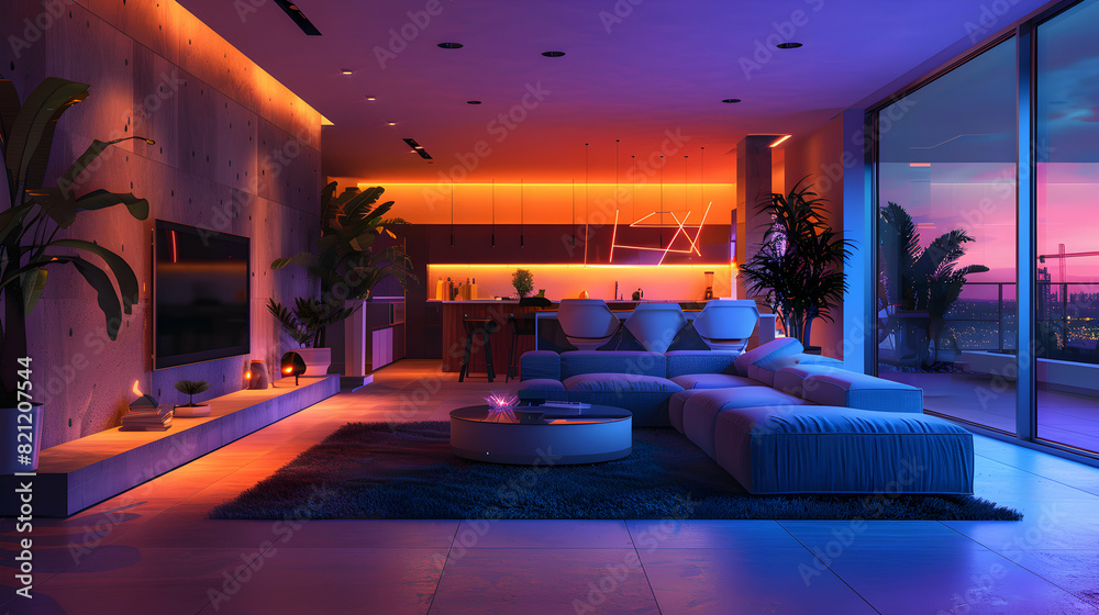 Futuristic Home with Smart Lighting and Mood Settings Integration of Technology and Ambiance in a Photorealistic Concept Futuristic Home with Smart Lighting and Mood Settings Integration of Technology and Ambiance in a Photorealistic Concept