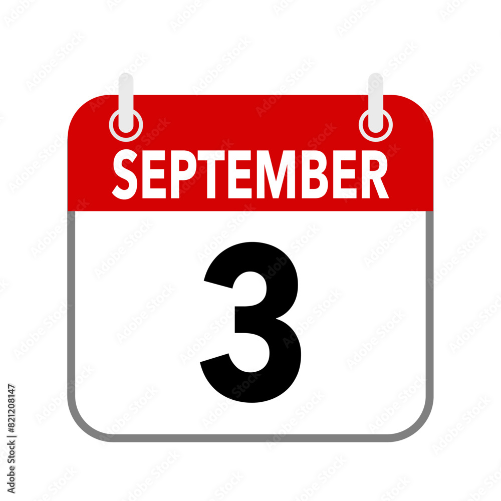 3 September, calendar date icon on white background. 3 September, calendar date icon on white background.