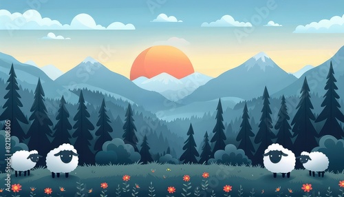 Moorland with wandering sheep flat design top view pastoral life theme animation Complementary Color Scheme
