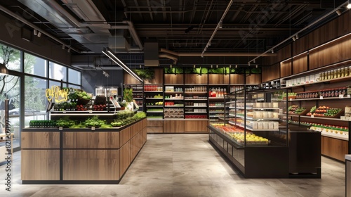 Checkout-free supermarket inspired by Amazon Go, sleek and minimalist style, high-tech sensors and cameras --ar 16:9 --style raw Job ID: 207851d2-8d52-46a6-a9c1-78aedd22aab6