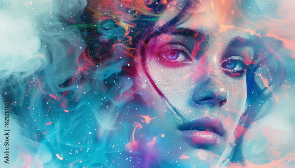 A woman's face is shown in a colorful, abstract style by AI generated image A woman's face is shown in a colorful, abstract style by AI generated image