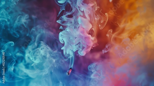 Slow motion capture of multicolored cigarette smoke dispersing.