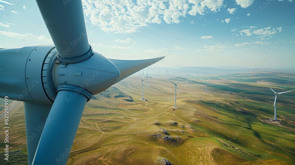 Fototapeta premium A wind turbine is seen from above