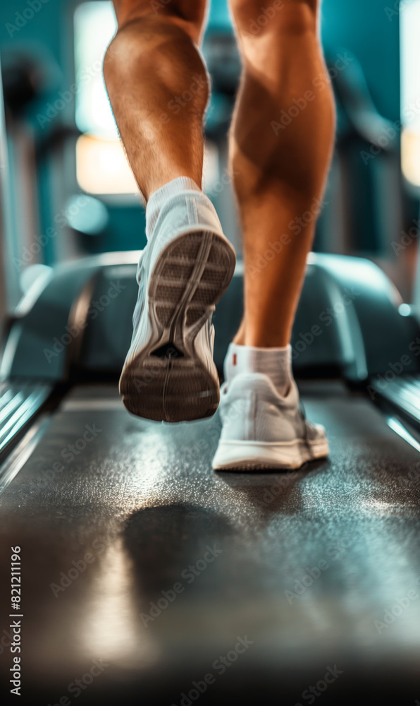 Close up of feet in running shoes, sportsman running on treadmill in gym. Cardio workout. Healthy lifestyle, guy working out in gym. Close up of feet in running shoes, sportsman running on treadmill in gym. Cardio workout. Healthy lifestyle, guy working out in gym.