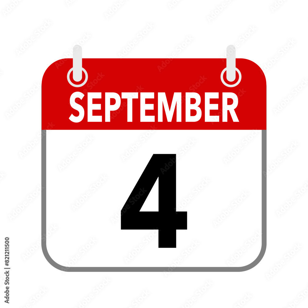 4 September, calendar date icon on white background. 4 September, calendar date icon on white background.