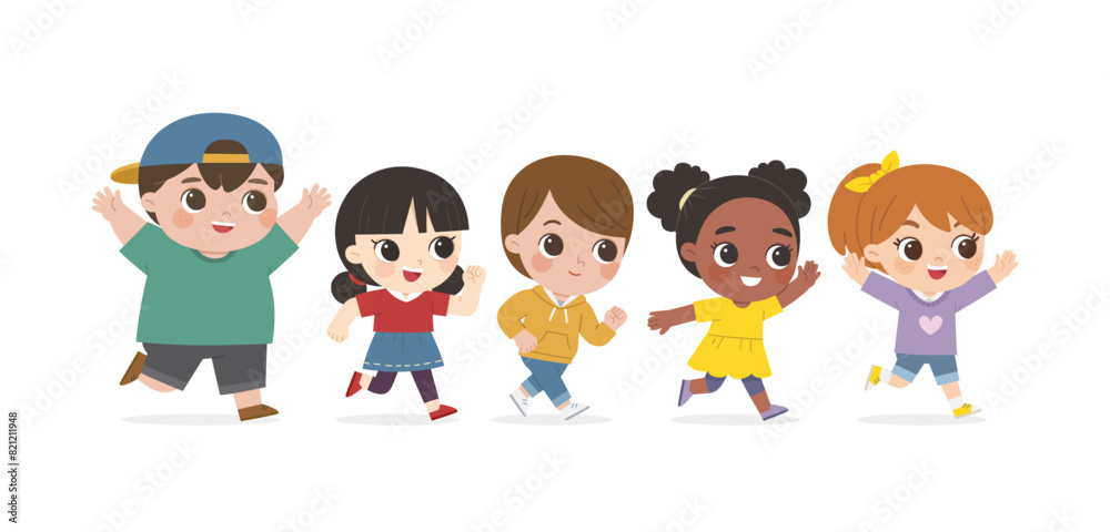Happy Kids are walking on white background. Children's activities. Back to school. Happy Kids are walking on white background. Children's activities. Back to school.