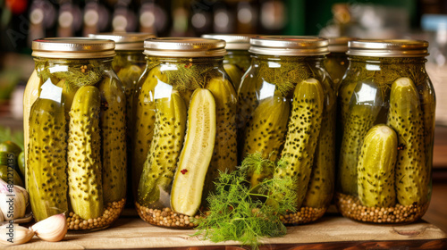 Preserving eastern european culinary traditions: ukrainian pickled cucumbers with dill, garlic, and spices in glass jars