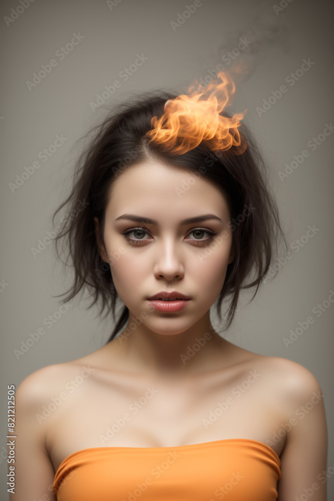 Flaming Gaze: Woman with Fire on Her Head Flaming Gaze: Woman with Fire on Her Head