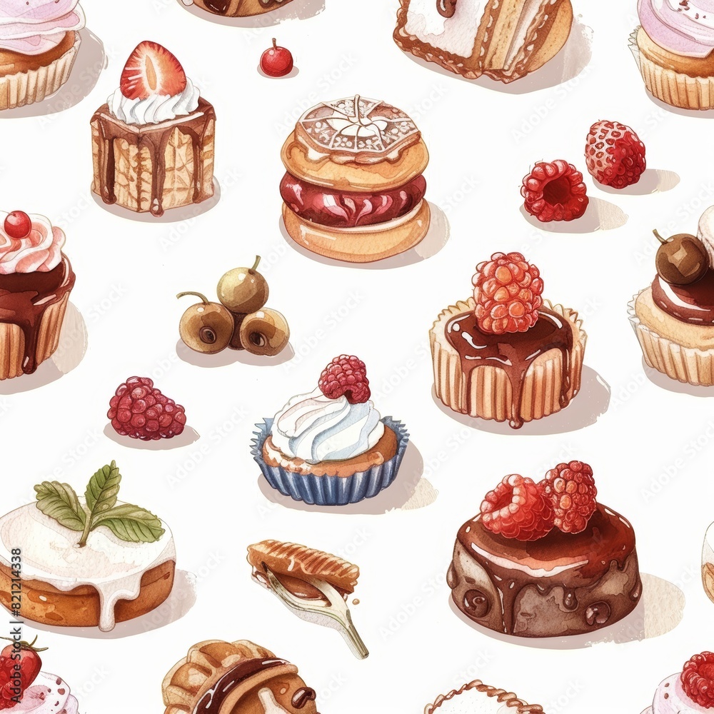 Seamless Pattern of European Desserts for Culinary School Promotions and Cookbook Covers Seamless Pattern of European Desserts for Culinary School Promotions and Cookbook Covers