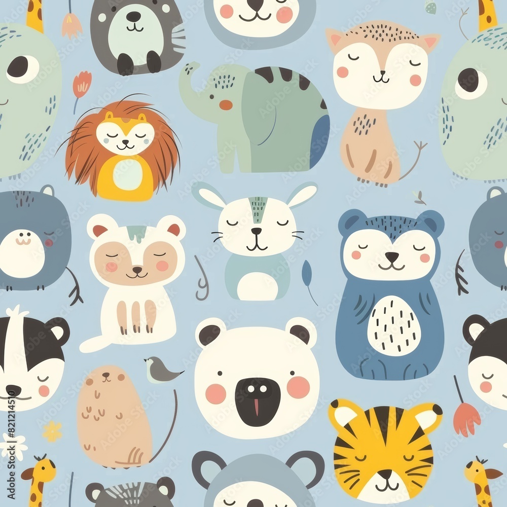 Naklejka premium cute animals,flat vector style, seamless overlay image, pattern