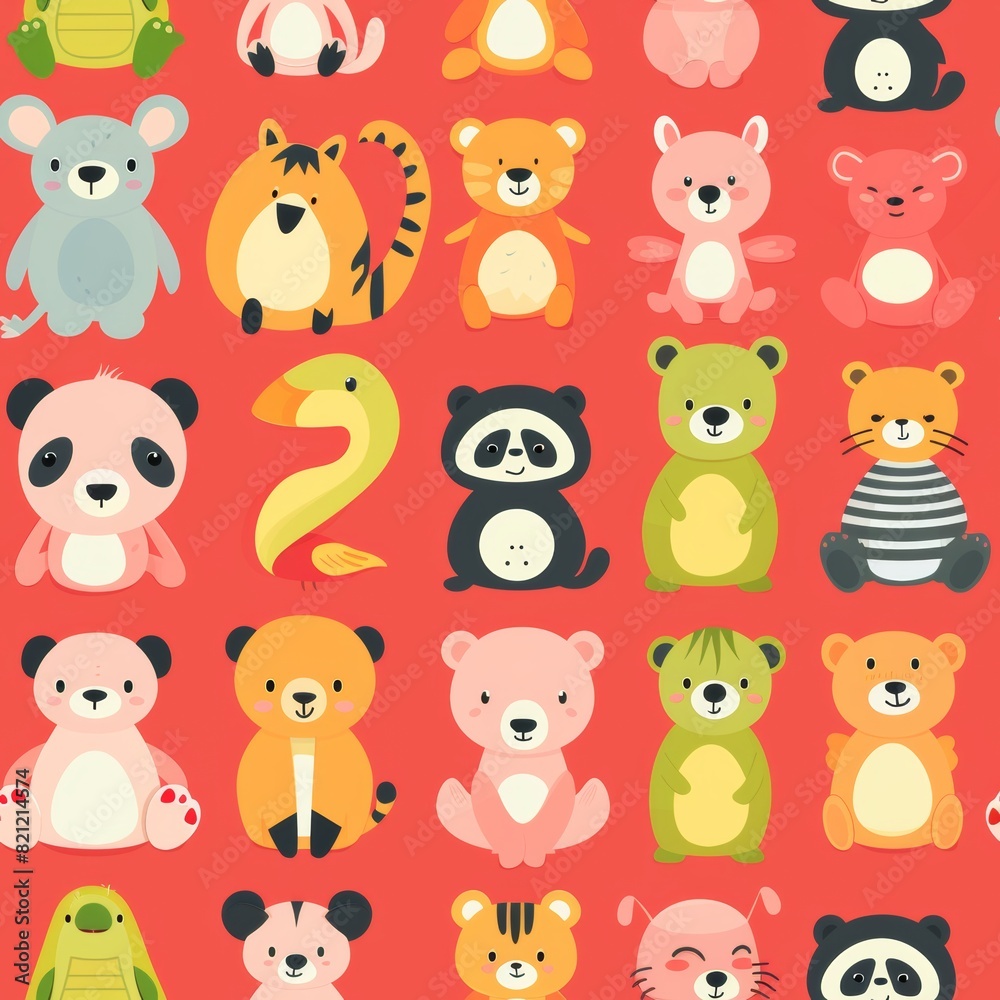 cute animals,flat vector style, seamless overlay image, pattern