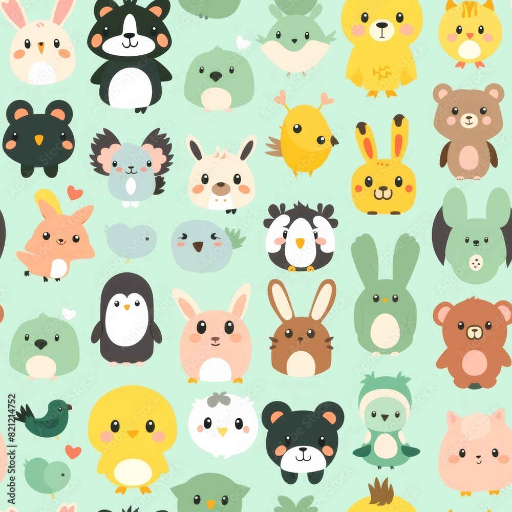 cute animals,flat vector style, seamless overlay image, pattern cute animals,flat vector style, seamless overlay image, pattern