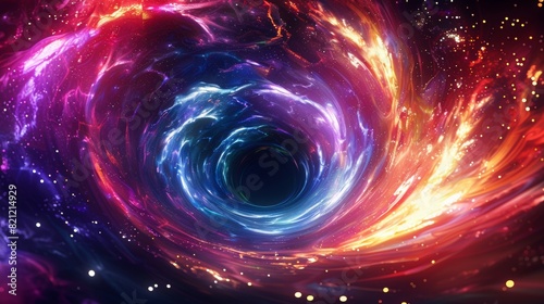 Colorful abstract background with a black hole and colorful light swirls