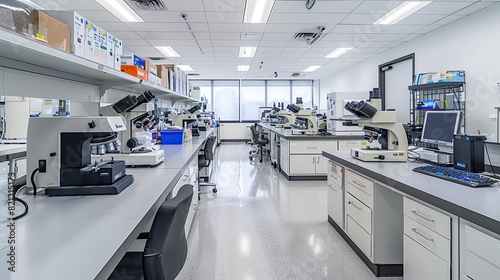 scientific laboratory space and microscope equipment