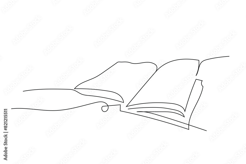 Continuous one line drawing of open book with flying pages. Education and knowledge library concept in simple linear style. Editable stroke. Doodle vector illustration Continuous one line drawing of open book with flying pages. Education and knowledge library concept in simple linear style. Editable stroke. Doodle vector illustration