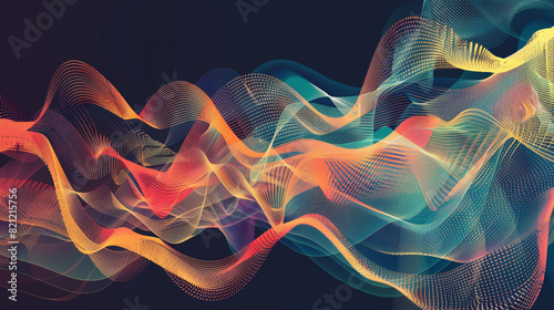 Produce a vector artwork showcasing the rhythmic motion of sound waves in a dynamic, wave-oriented layout.