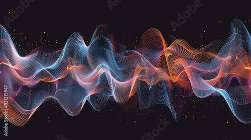 Produce a vector artwork showcasing the rhythmic motion of sound waves in a dynamic, wave-oriented layout.