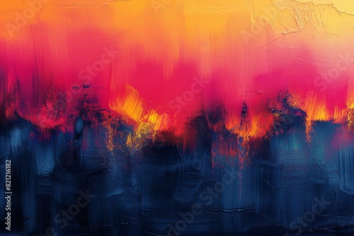 Abstract colorful background. Vivid streaks of bright yellow and rich indigo converge, creating a dynamic explosion of color. The bold brush strokes infuse the space with energy and vitality. © BlockAI