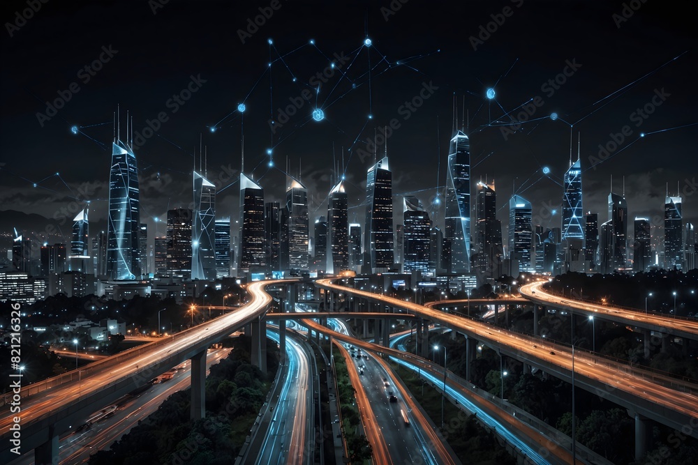 Fototapeta premium Nighttime Neon Glow: Advanced Urban Landscape