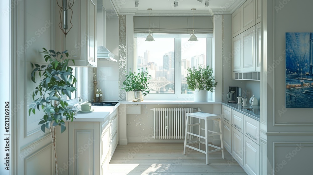 Fototapeta premium Bright and Cozy Kitchen with Green Tile Backsplash and Wooden Countertops 