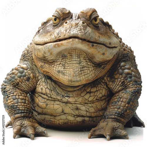 a large toad sitting on the ground with its eyes open