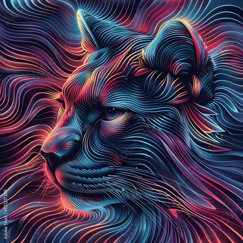 a digital art work of a lion with a colorful background