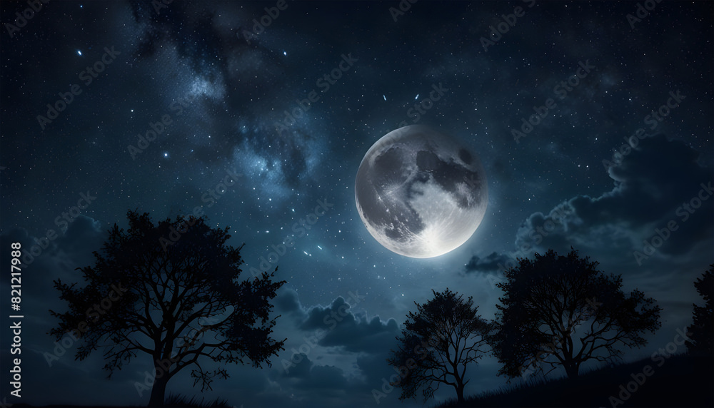 The stars are shining with the moon in the night sky. Generative Ai The stars are shining with the moon in the night sky. Generative Ai