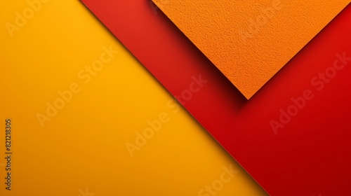 a close up of a red and yellow wall with a triangle photo