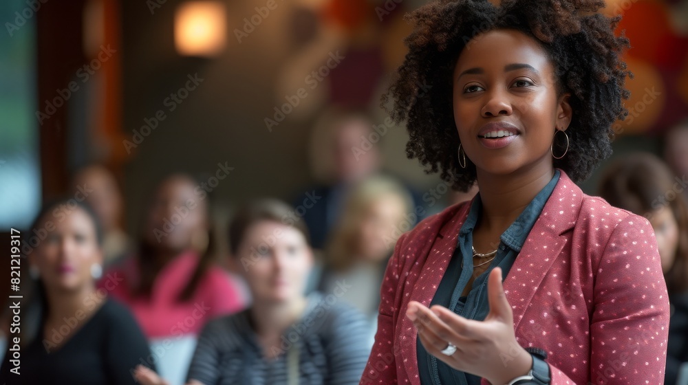 Successful female employee and team leader, training and mentoring a diverse group of subordinates at a corporate seminar Successful female employee and team leader, training and mentoring a diverse group of subordinates at a corporate seminar